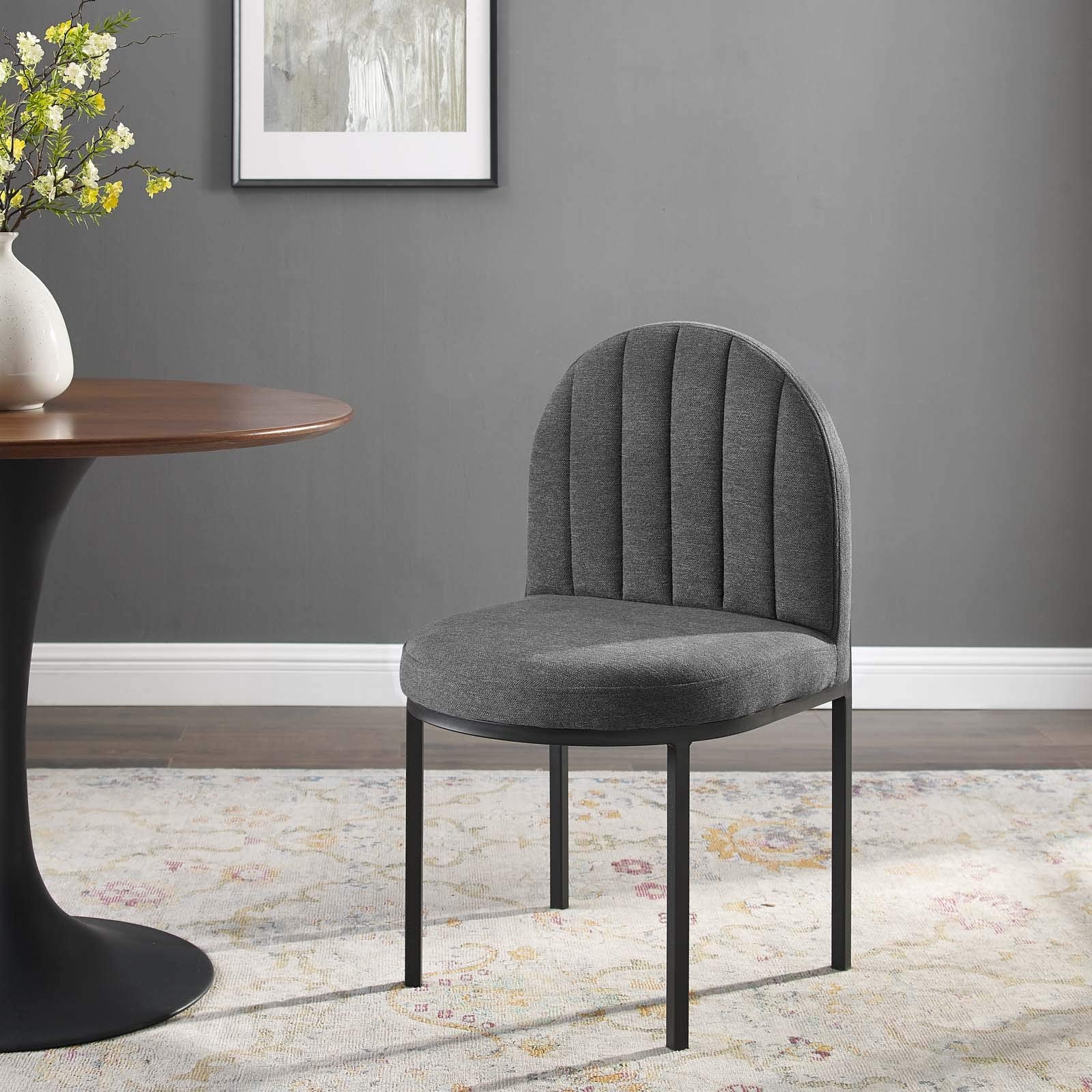 Modway Isla Channel Tufted Upholstered Fabric Dining Side Chair, Black Charcoal