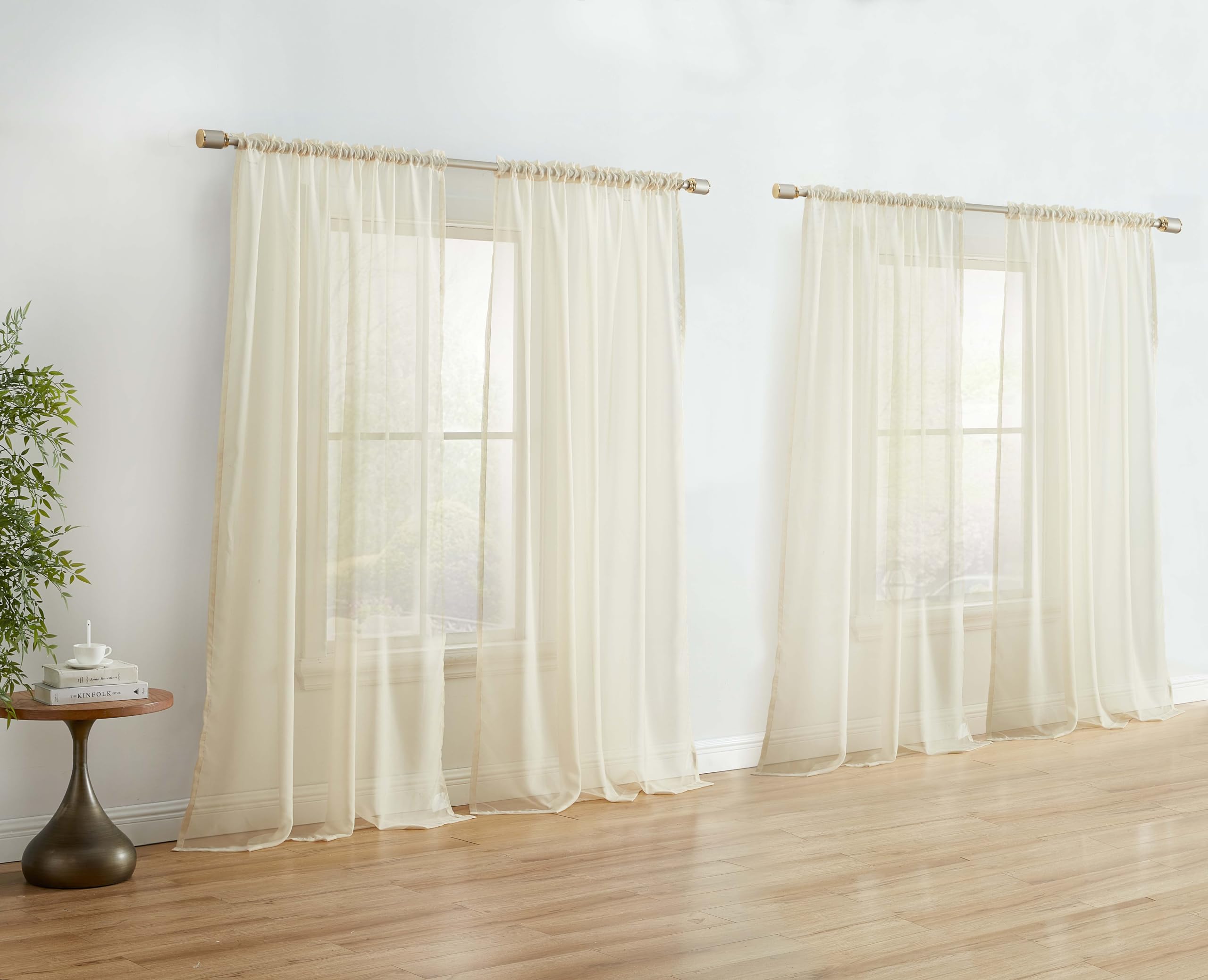 Hlc.Me Beige Sheer Curtain Panels: Sheer Voile Light Filtering Window Treatment Coverings Rod Pocket Curtain Panels For Bedroom,