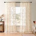 Beige Lace Curtains 96 Inches Long 2 Panels Sheer Floral Curtains For Living Room Bedroom Rod Pocket Light Filtering Drapes Fren