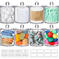 AOZITA 8 Pack Acrylic Qtip Holder Dispenser with Lids & Labels, Cotton Ball, Cotton Swab, Cotton Round Pads, Floss Storage Canis