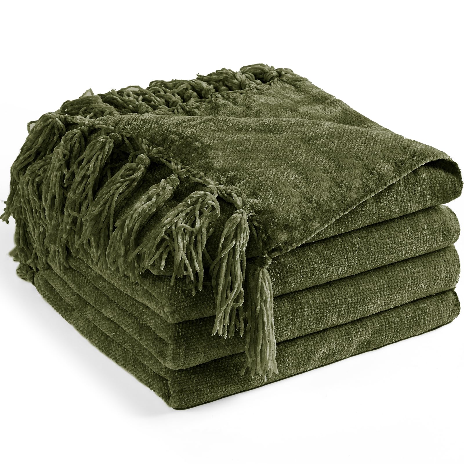 LONG CREATE Chenille Throw Blanket for Couch 60''X 80'' Twin, Soft Cozy Throw Blanket with Fringe Tassel for Bed Sofa Chair, Lig