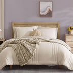 Monbix Queen Comforter Set - 7 Pieces Apricot Beige Bed In A Bag Queen Bedding Sets With Comforters, All Seasons Down Alternativ