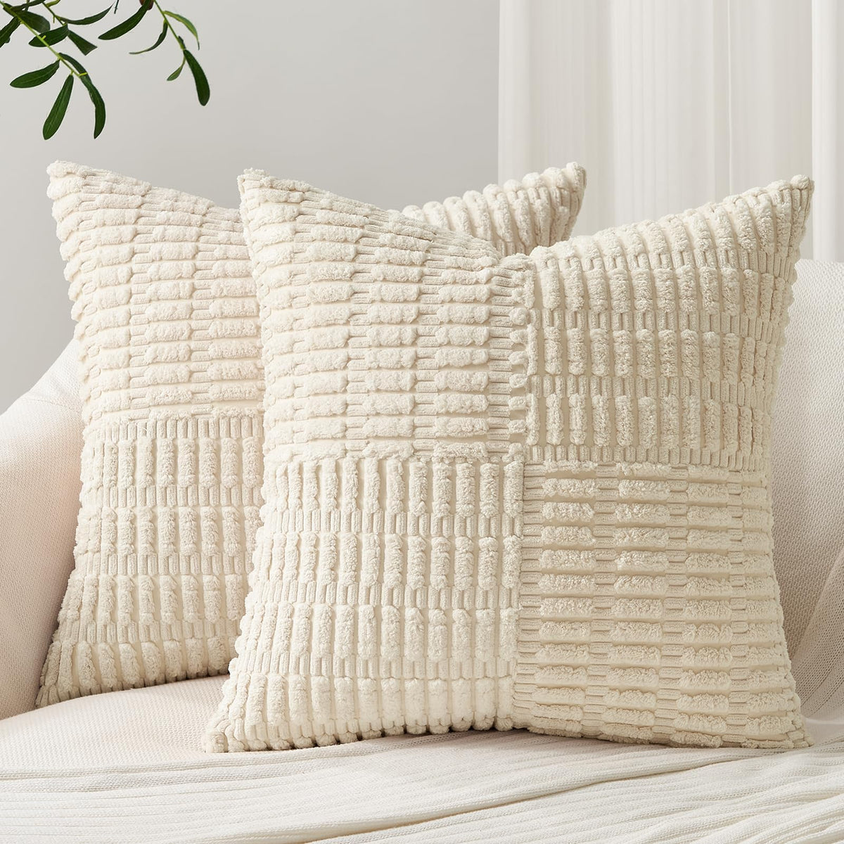 Topfinel 24X24 Inches Euro Pillow Shams Set Of 2 Soft Corduroy Decorative Throw Pillow Covers For Bedroom Living Room Boho Textu