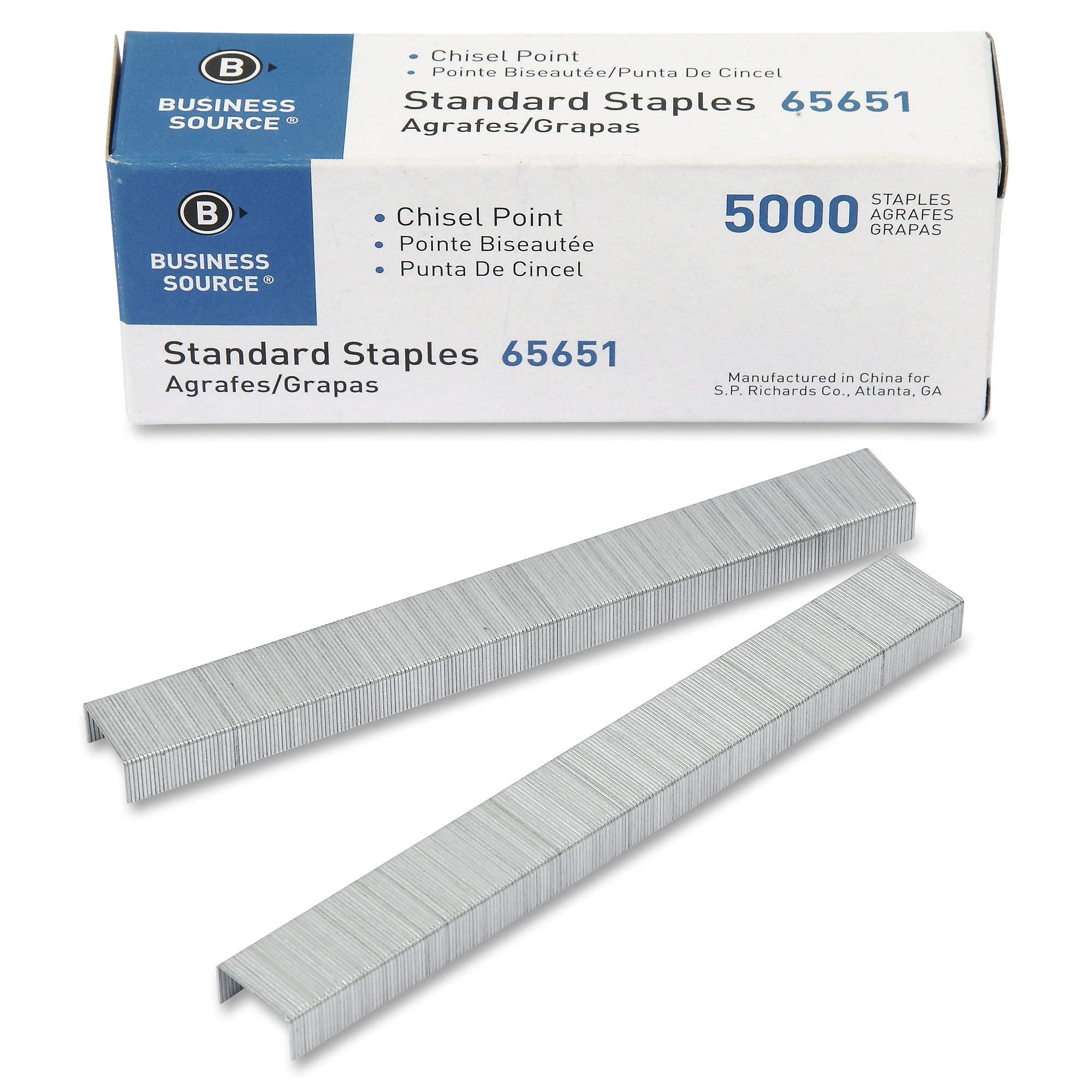 Business Source Chisel Point Standard Staples, 5/Pack (65651)