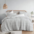 Comfort Spaces Silver Full Size Comforter Set - 3 Piece Pintuck Pleated Bedding Set, All Season Lightweight, Extra Softness Pre-