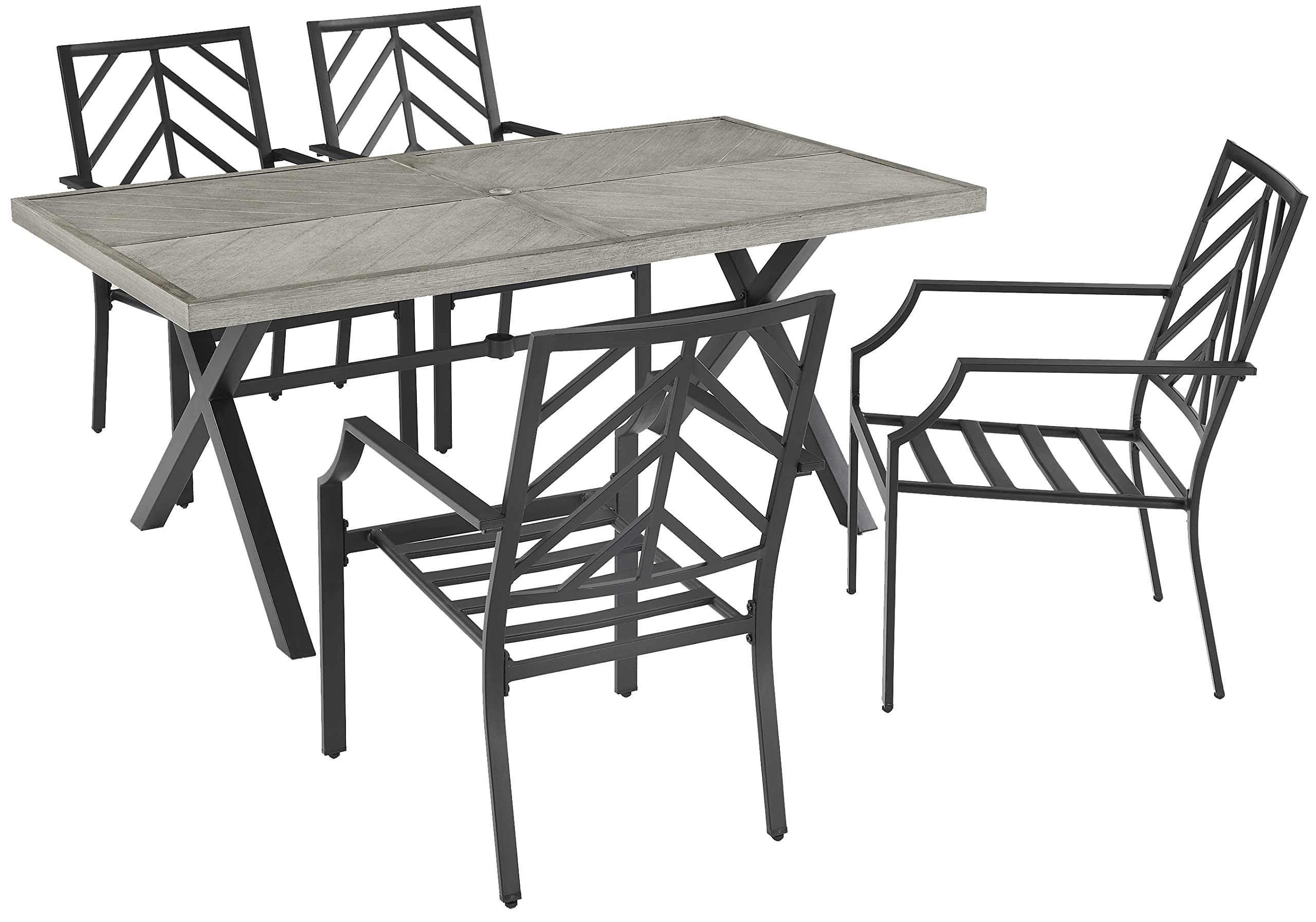 Crosley Furniture Otto 5-Piece Chevron Outdoor Dining Set for 4, Patio Table and Chairs for Backyard, Deck, Matte Black with Gray Cushions
