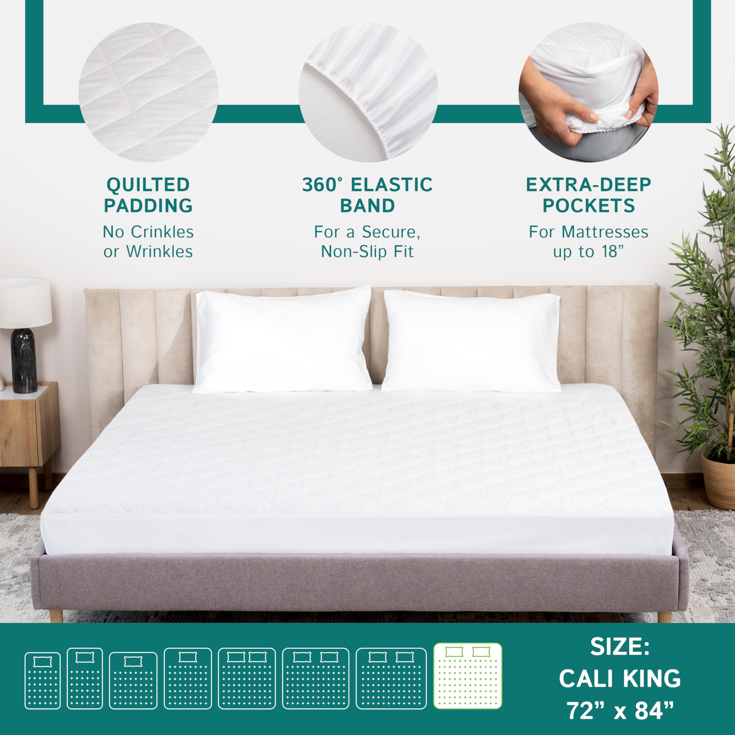 California King Size Waterproof Mattress Pad - Fitted Mattress Protector With Quilted Pillow Top Mattress Topper - Premium Quali