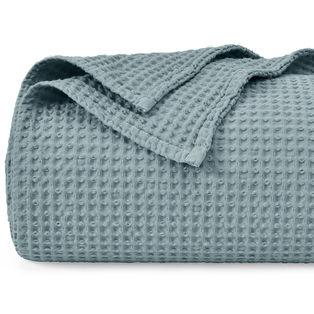 Phf 100% Cotton Waffle Weave Blanket King Size 104' X 90' - Lightweight Cozy Washed Soft Breathable Throw - Perfect Layer For Couch Bed Sofa - Elegant Aesthetic Home Decoration Gift - Ocean
