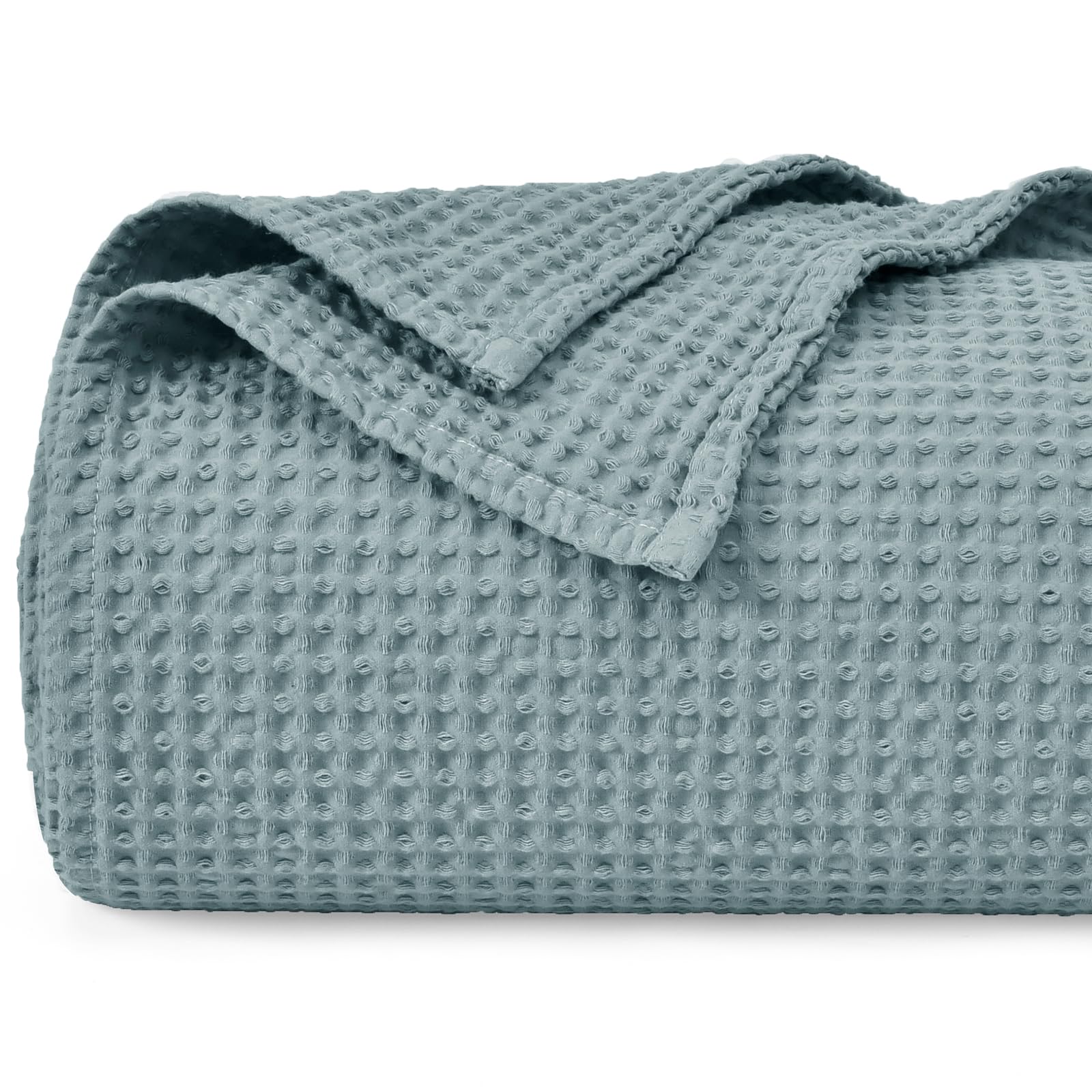 Phf 100% Cotton Waffle Weave Blanket King Size 104' X 90' - Lightweight Cozy Washed Soft Breathable Throw - Perfect Layer For Couch Bed Sofa - Elegant Aesthetic Home Decoration Gift - Ocean