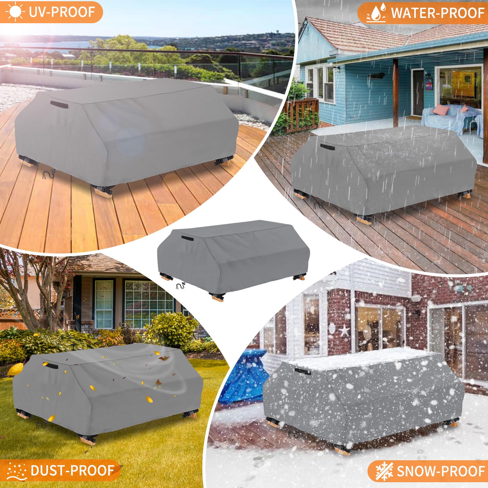Startwo Waterproof Picnic Table Cover Outdoor Patio Table Bench Covers For 8 Ft Picnic Table Bench Set Windproof 96 Inch,Grey