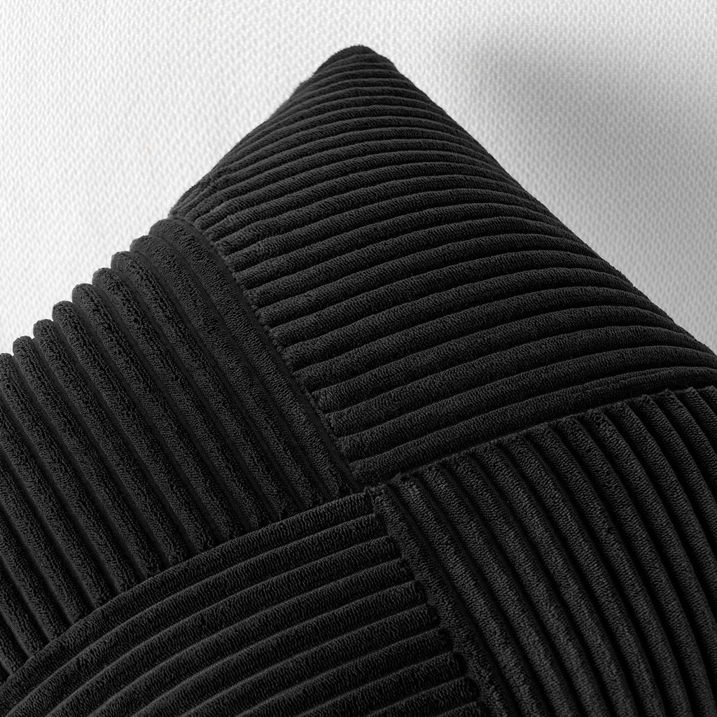Topfinel Set Of 2 Black Decorative Yellow Throw Pillow Covers 12X12 Inch, Soft Corduroy Pillow Covers Windmill Textured Striped