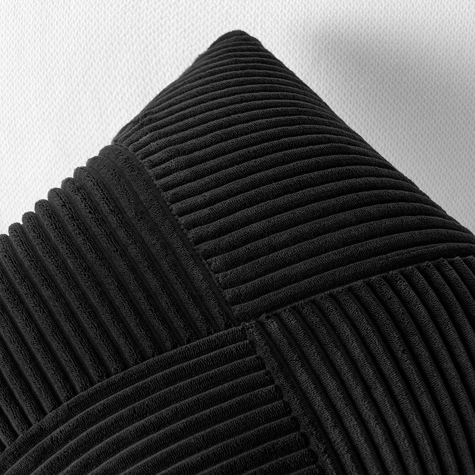 Topfinel Set Of 2 Black Decorative Yellow Throw Pillow Covers 12X12 Inch, Soft Corduroy Pillow Covers Windmill Textured Striped