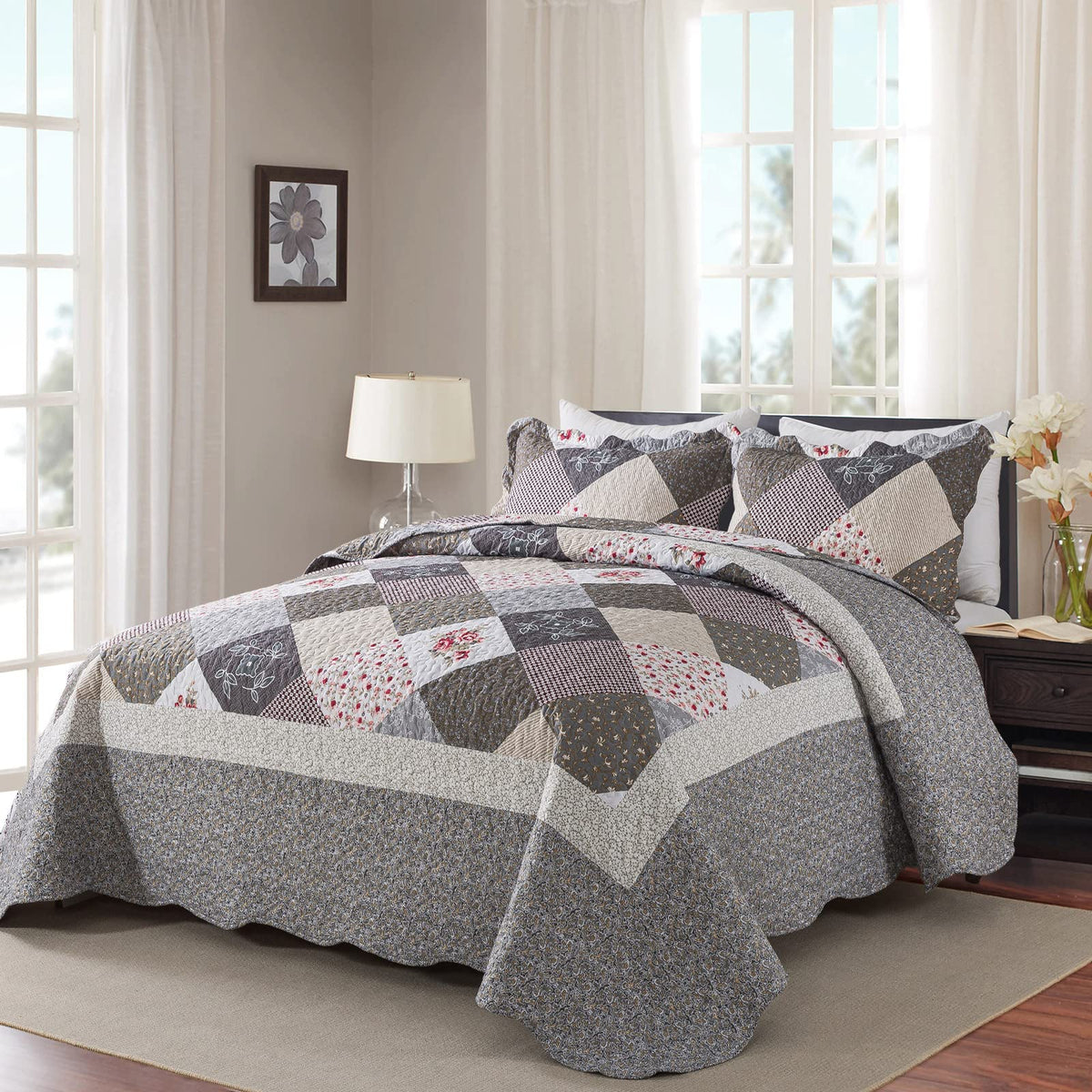 Honeilife Quilt Set Queen Size - 3 Pieces Queen Quilt Bedding Set Microfiber Quilt Sets Lightweight Bedspreads Reversible Coverl