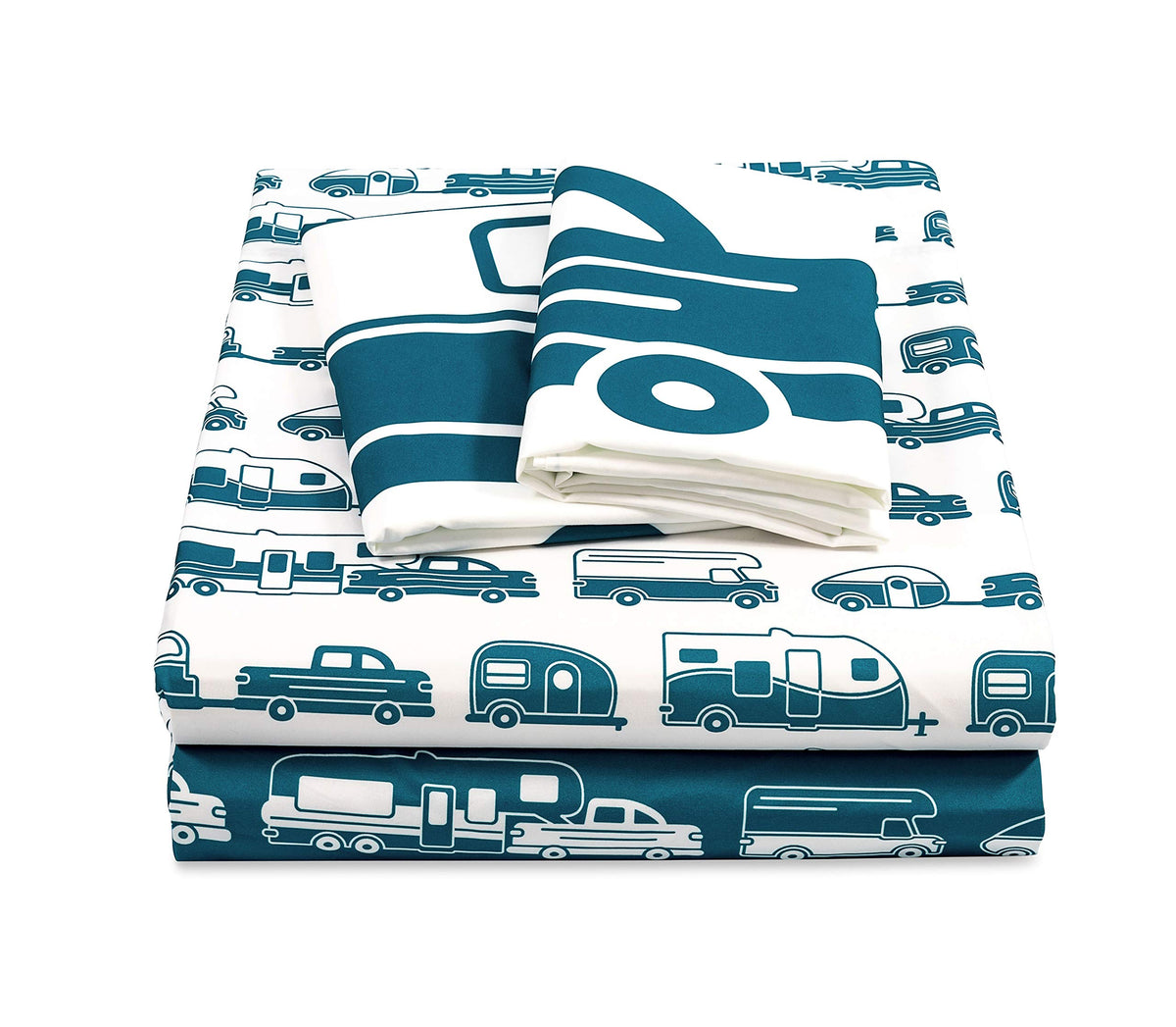 Camco Life Is Better At The Campsite Queen-Size Bed Sheets | Set Includes (1) Fitted, (1) Flat Sheet And (2) Pillow Cases | Blue
