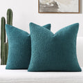 Futei Pack Of 2 Teal Green Boucle Accent Decorative Throw Pillow Covers,26X26 Inch Soft Solid Textured Euro Pillow Shams,Home De