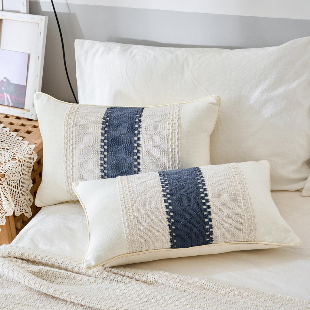 Mayler Yee Throw Pillow Covers Set Of 2 For Boho Living Room, Soft Cotton & Linen, Macrame Lumbar Pillow Cases For Sofa Bed Couc