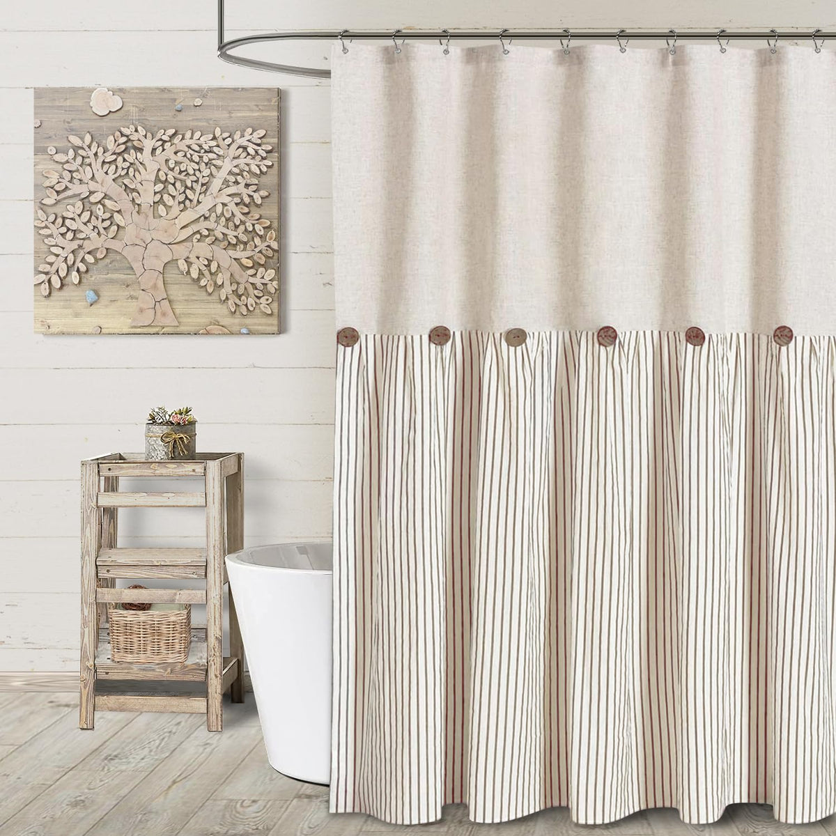 Awellife Extra Long Shower Curtain For Bathroom 78 Inch Shower Curtain Button Farmhouse Shower Curtain Beige Linen And Cotton Wo