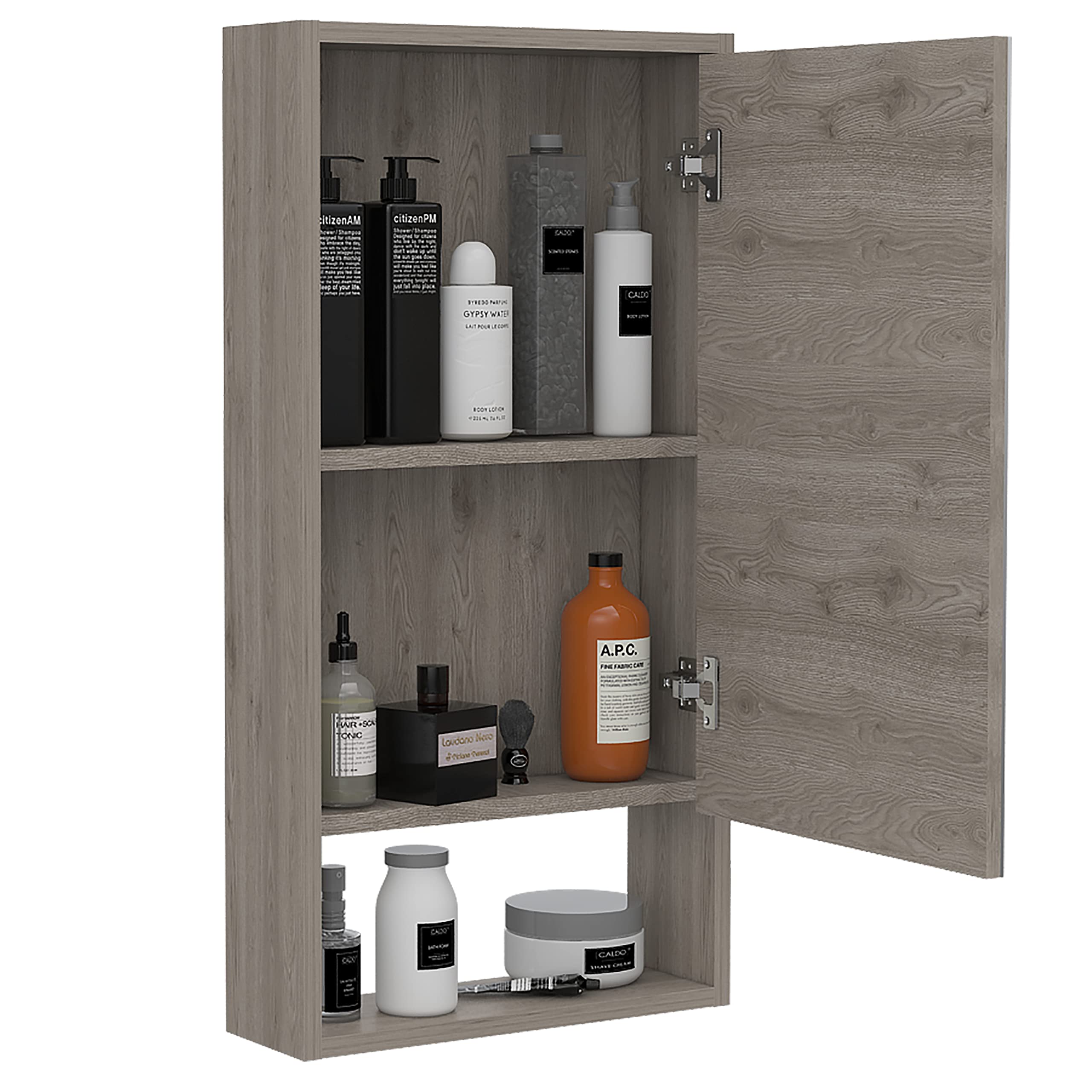 Medicine 35H Single Door Cabinet, 2 Interior Shelves, 1 External Shelf, Light Gray