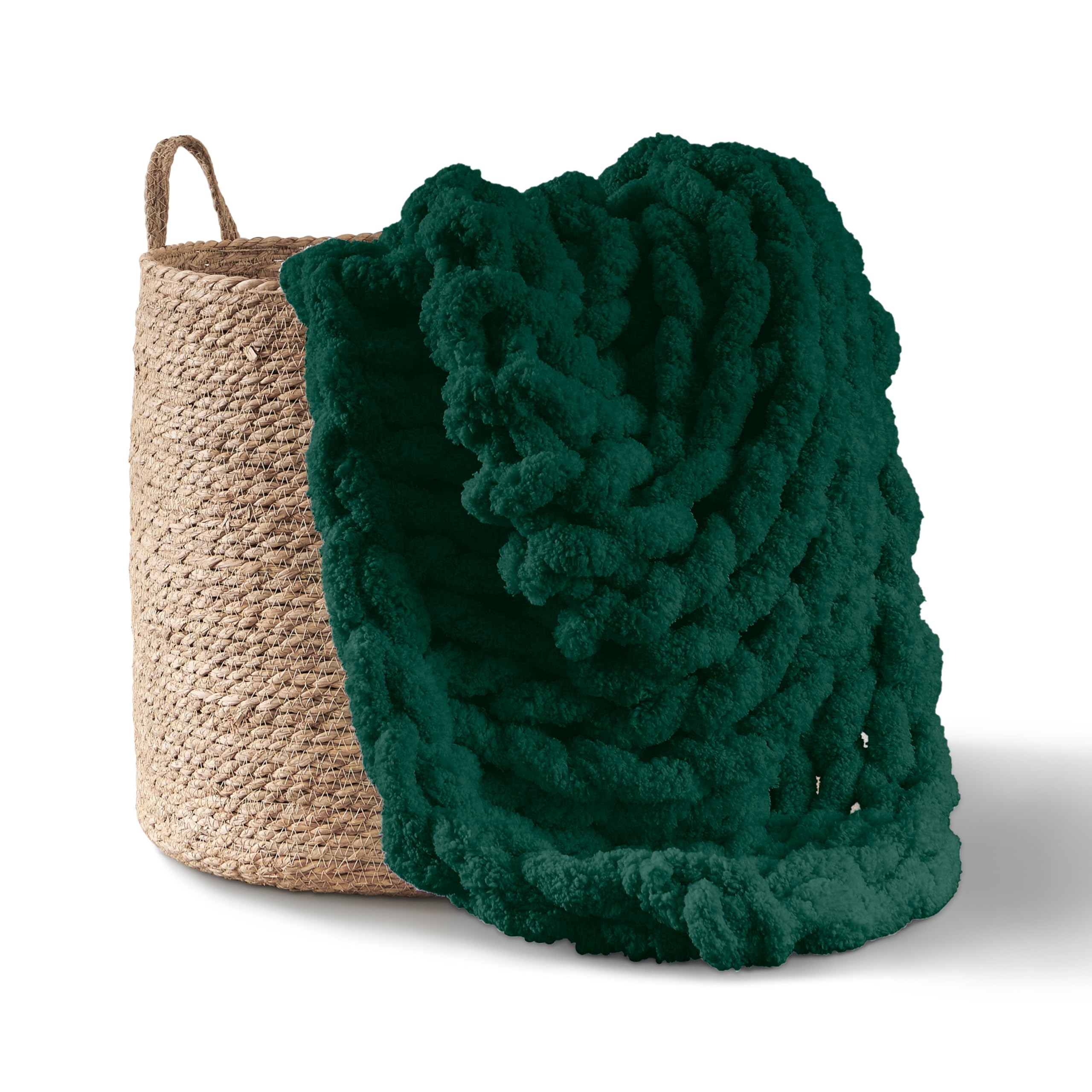 Adyrescia Chunky Knit Blanket Throw | 100% Hand Knit With Jumbo Chenille Yarn (50''X60'', Forest Green)