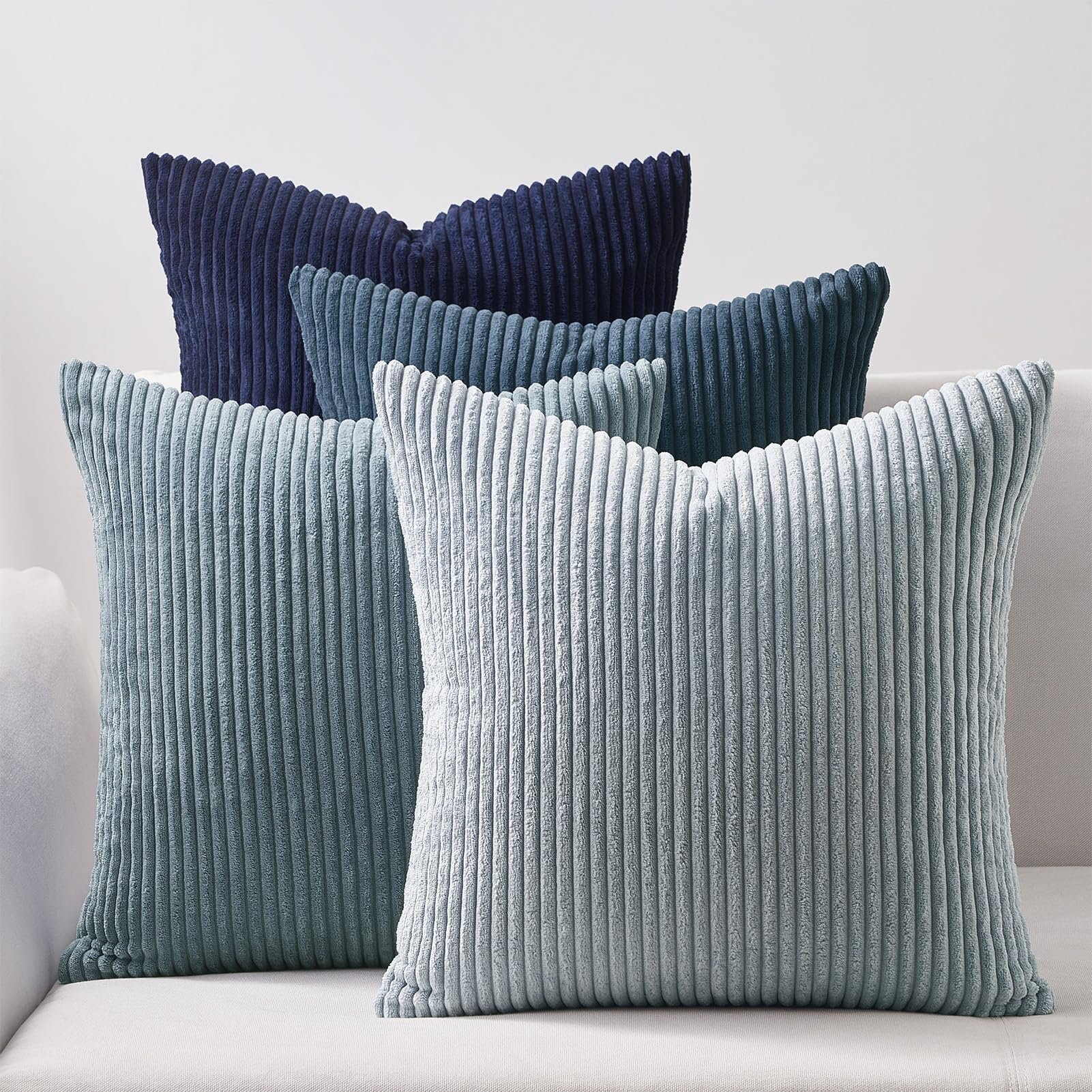 Topfinel Decorative Throw Pillow Covers Dusty Blue Navy Series 16X16 Inch Set Of 4,Summer Corduroy Striped Toss Pillows For Couc