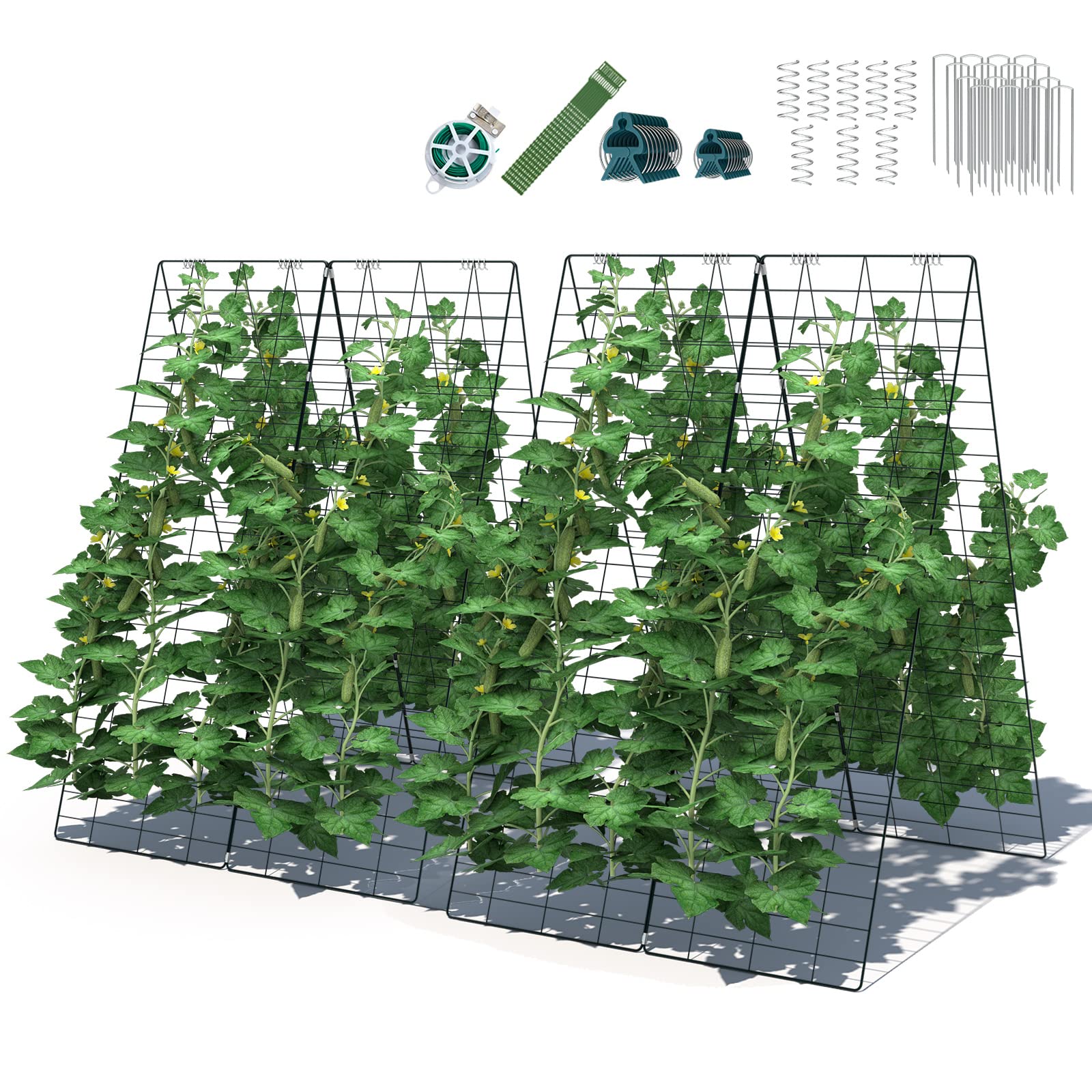 Giantex 8 Panels Cucumber Trellis, A-Frame Garden Trellis For Plant Climbing, Greenhouse Vegetable Fruit Grow Support With 18 Cl
