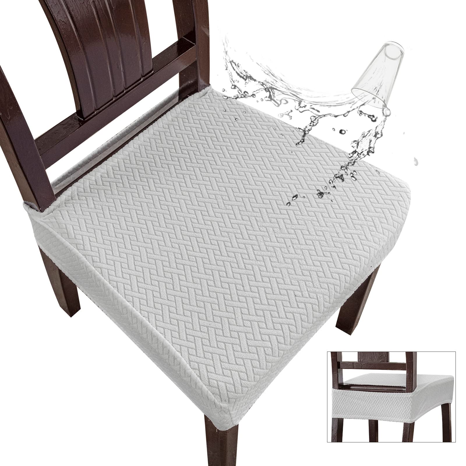 Genina Waterproof Seat Covers For Dining Room Chair Covers Waterproof Dining Chair Covers (6 Pcs-Rear-Gapped, White)