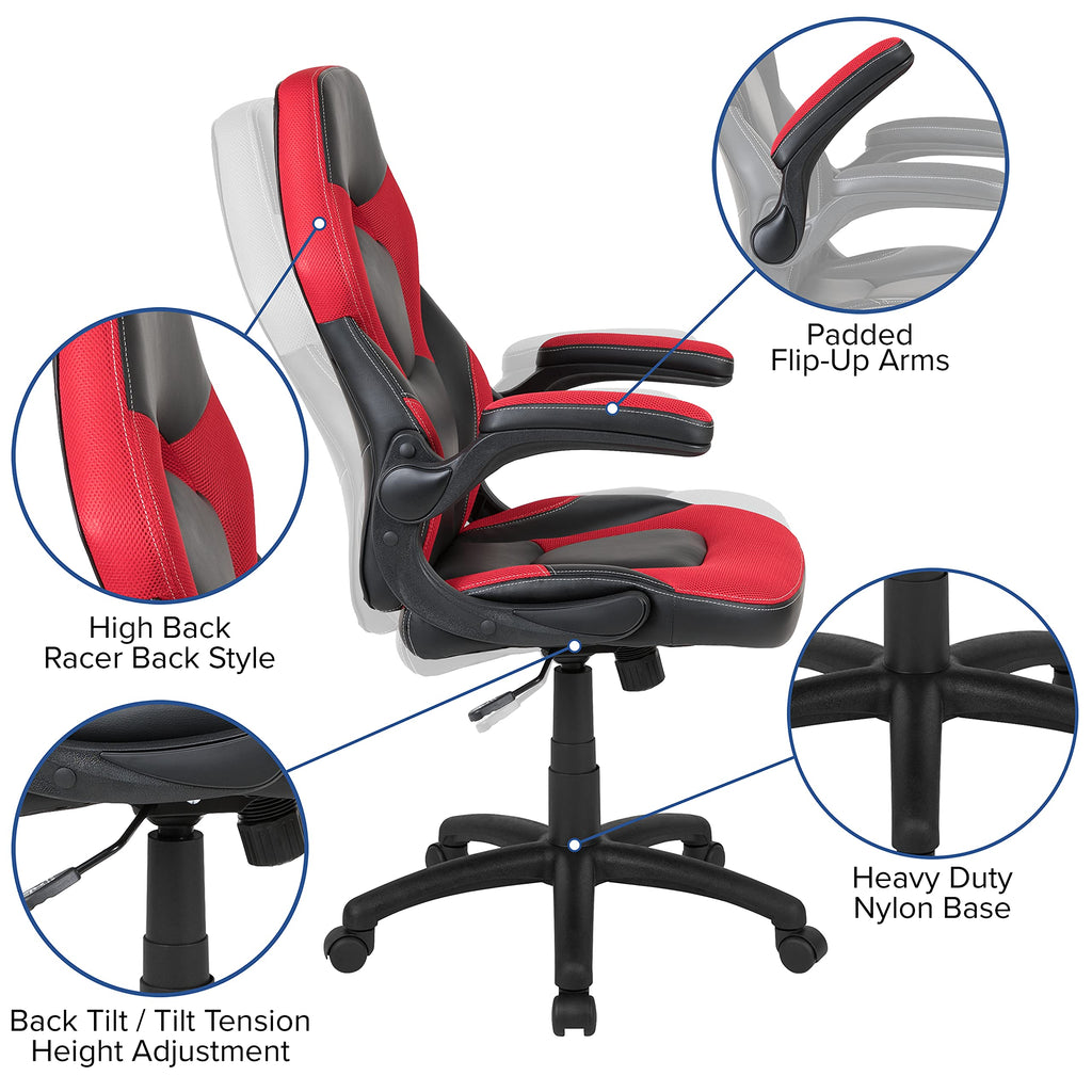 Flash Furniture Red Gaming Desk And Red/Black Racing Chair Set With Cup Holder And Headphone Hook