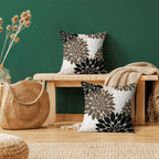 Brown Black White Pillow Covers 18X18 Inch Set Of 2 Dahlia Floral Decor Throw Pillows Summer Modern Geometry Flower Outdoor Deco