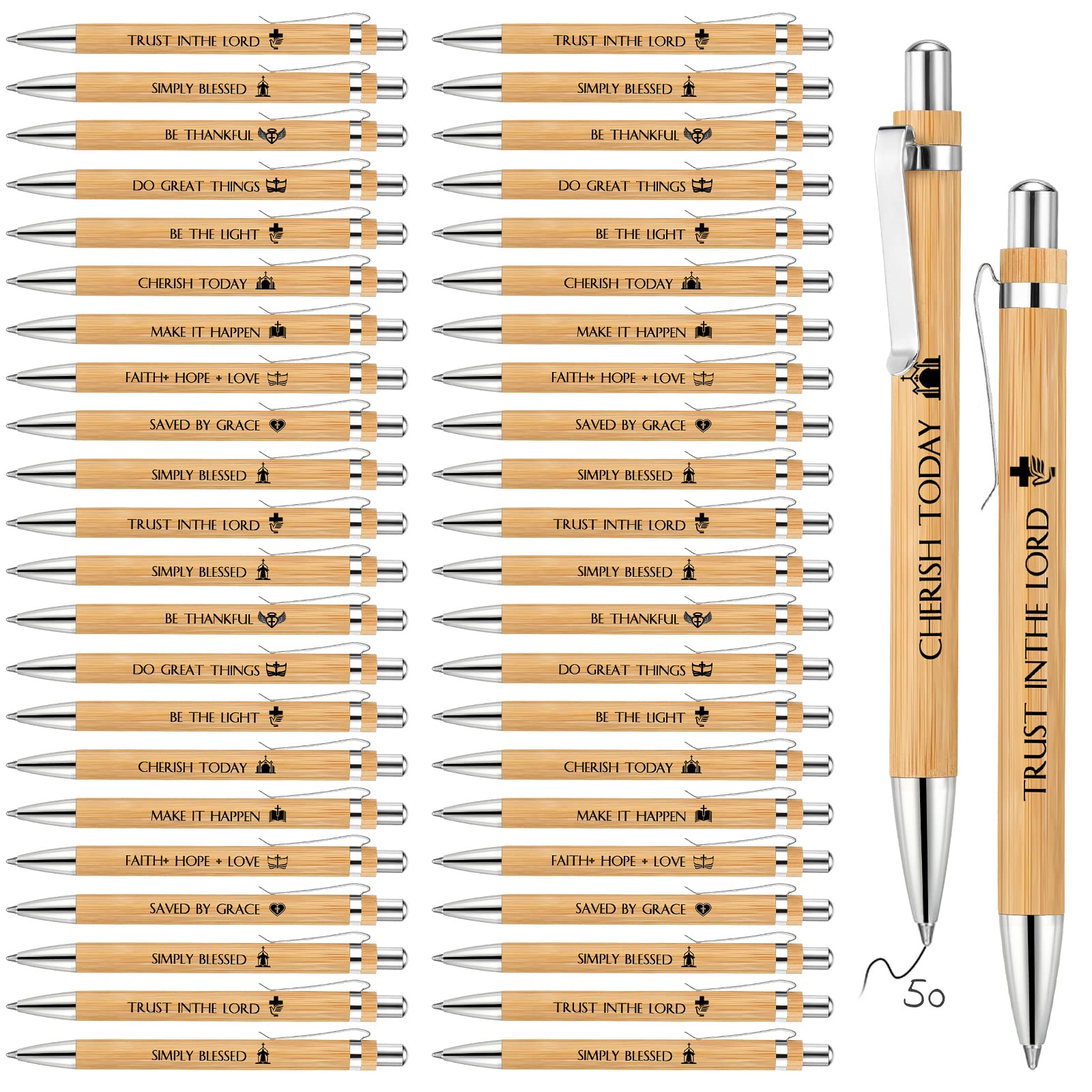 Roowest Bible Verse Pens Wood Christian Ballpoint Pens Bulk Retractable Religious Bamboo Pens Inspirational Pens For Back To Sch