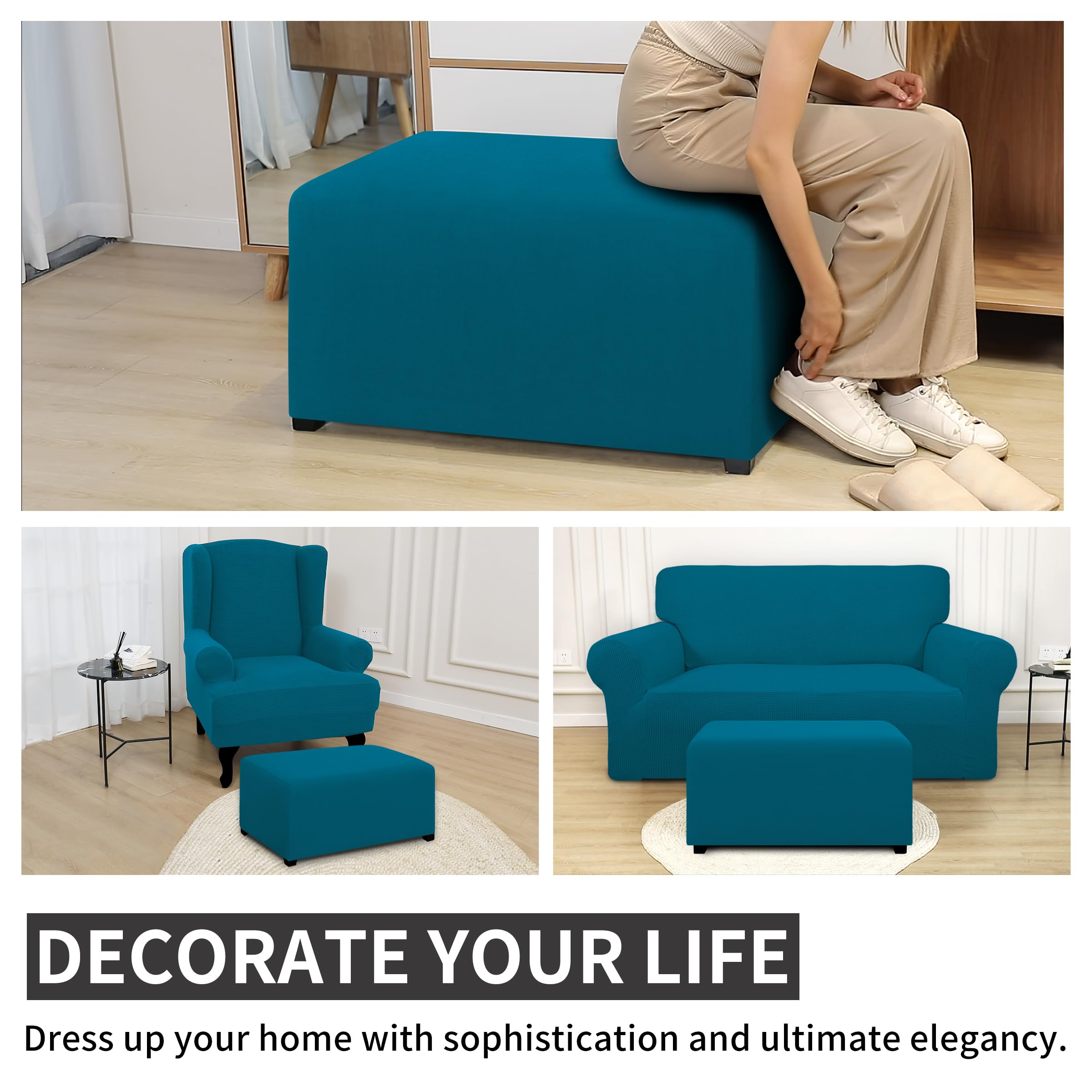 Easy-Going 100% Dual Waterproof Stretch Ottoman Cover 40X40X15Inch Square Folding Storage Stool Furniture Protector Soft Slipcov