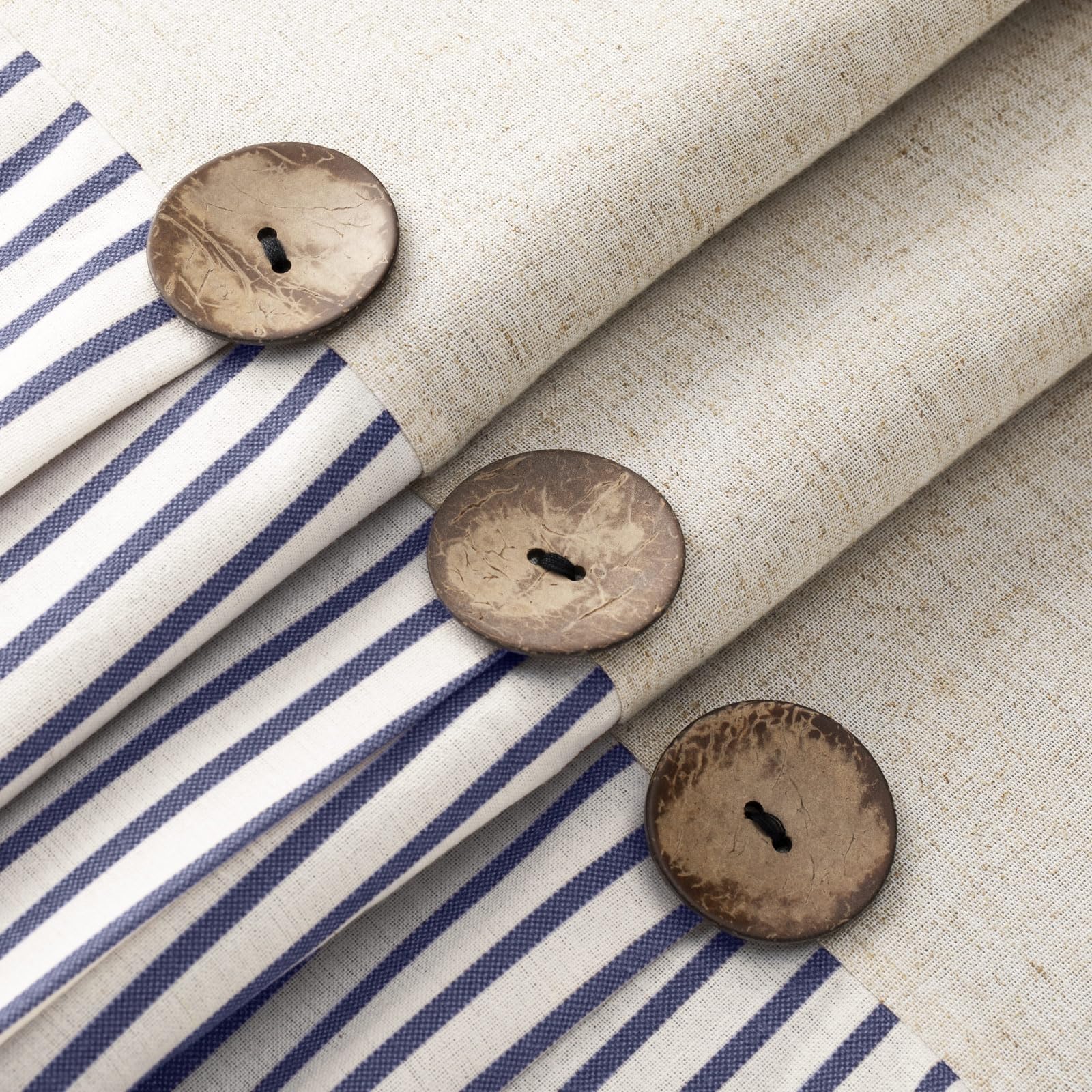 Awellife Farmhouse Shower Curtain For Bathroom Blue Stripe Linen And Cotton Woven Fabric, Country Rustic Style Shower Curtain Set (Blue, 72' L X 72' W)