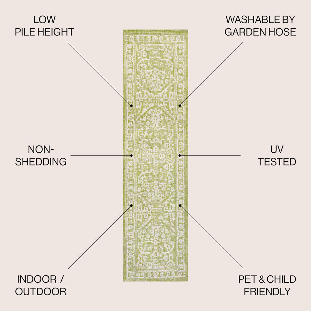 Jonathan Y Smb104D-5Sq Malta Bohemian Medallion Textured Weave Indoor Outdoor Area Rug, Coastal Traditional Transitional Easy Cleaning,Bedroom,Kitchen,Backyard,Patio,Non Shedding 5' Square,Green/Cream