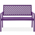 Best Choice Products Outdoor Bench 2-Person Metal Steel Benches Furniture For Garden, Patio, Porch, Entryway W/Geometric Backrest, 790Lb Capacity - Dark Purple