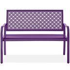 Best Choice Products Outdoor Bench 2-Person Metal Steel Benches Furniture For Garden, Patio, Porch, Entryway W/Geometric Backrest, 790Lb Capacity - Dark Purple