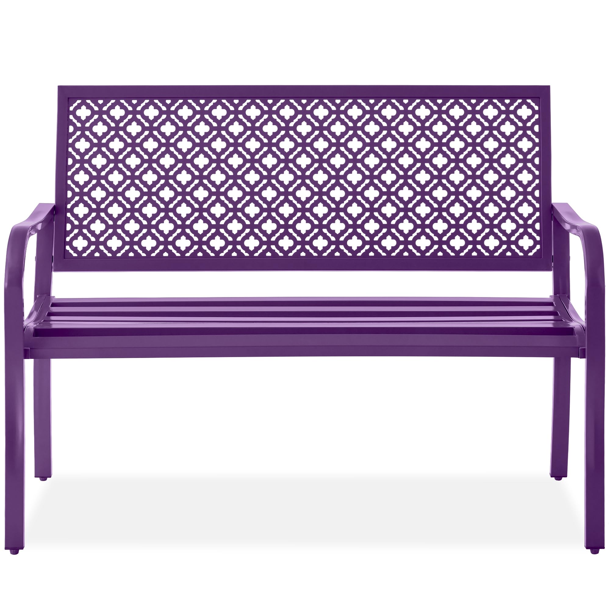 Best Choice Products Outdoor Bench 2-Person Metal Steel Benches Furniture For Garden, Patio, Porch, Entryway W/Geometric Backrest, 790Lb Capacity - Dark Purple
