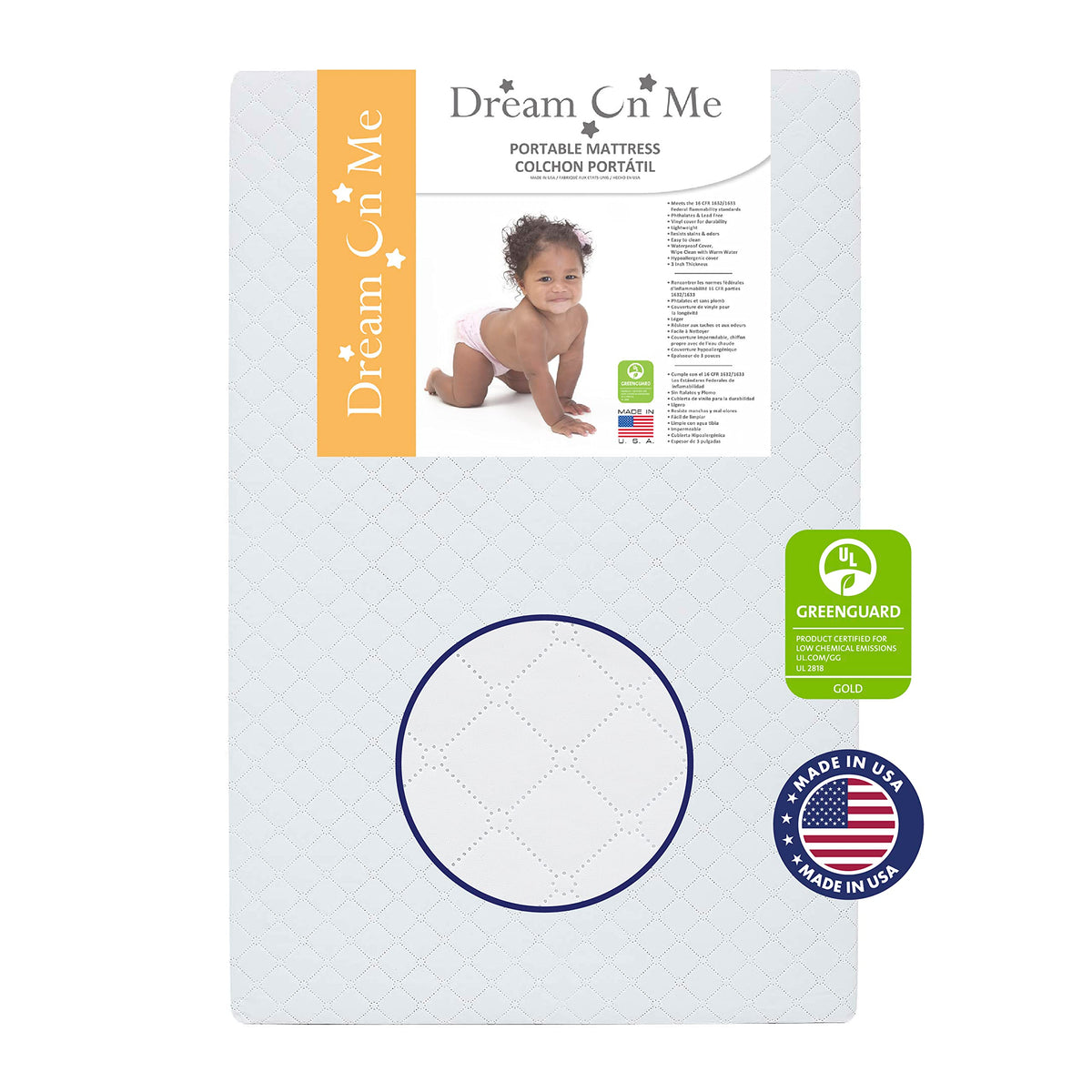 Dream On Me Holly 3    Fiber Portable, Greenguard Gold Certified, Waterproof Vinyl Cover, Lightweight Mini Crib Mattress, White