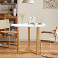 Kithkasa 31.5' Mid Century Modern Round White Dining Table For 2-4, With Wood Legs & Mdf Tabletop For Small Space Dining Room N