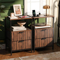 VINGLI Nightstands Set of 2 with Fabric Drawers, Walnut Nightstand with Charging Station, Night Stands Fluted Bedside Tables/End