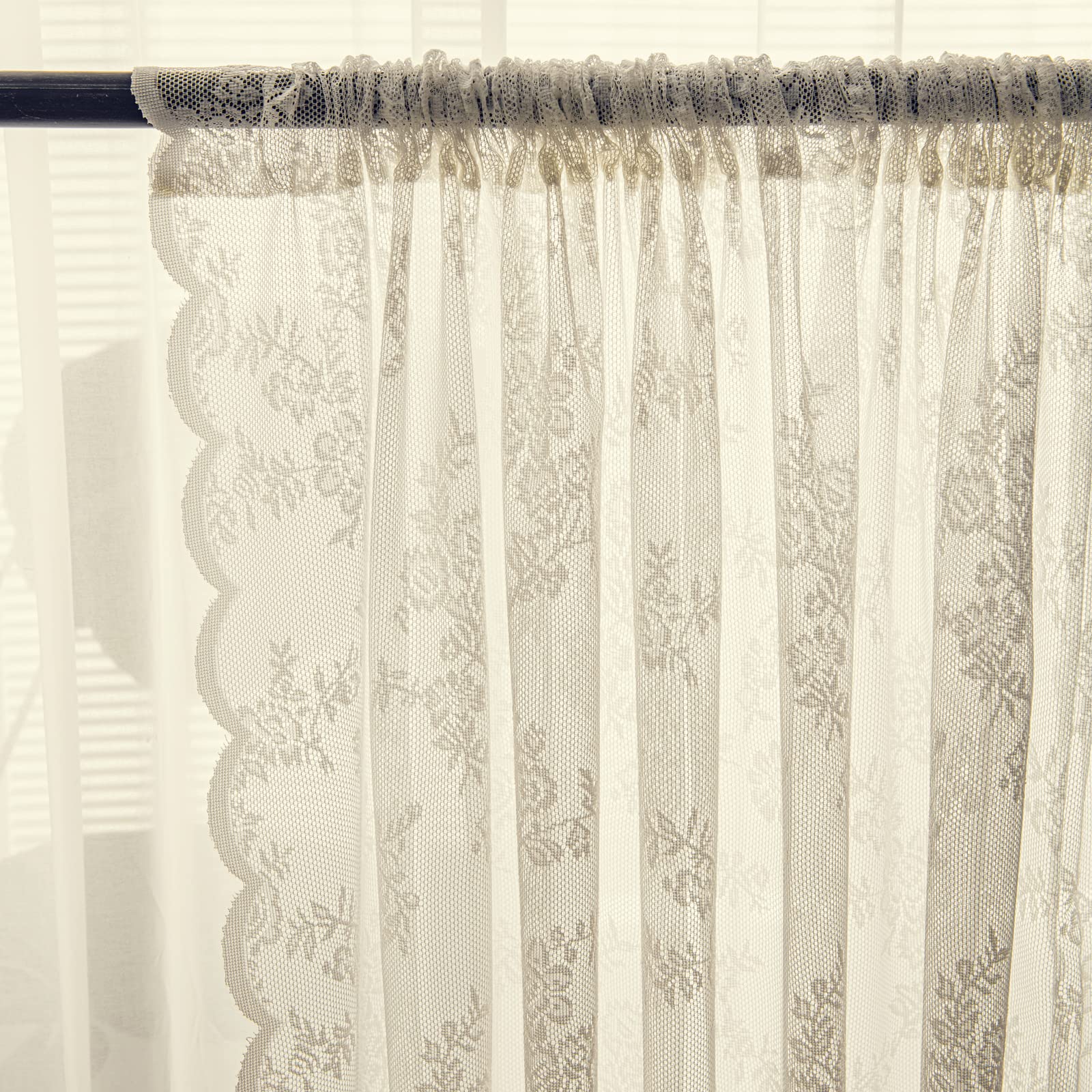 Deeprove Lace Curtains 84 Inches Long 2 Panels Set, Boho Sheer Accent Florals Embroidery Vintage Window Panel Treatment Pair Chi