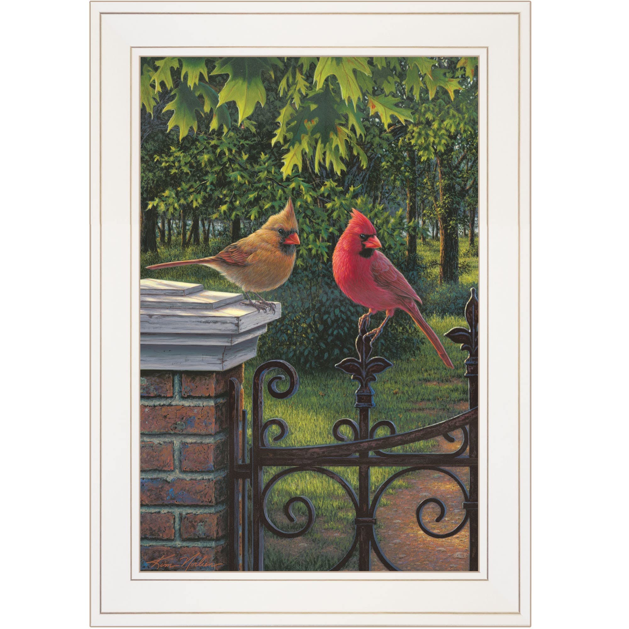 Summer Cardinals 1 White Framed Print Wall Art