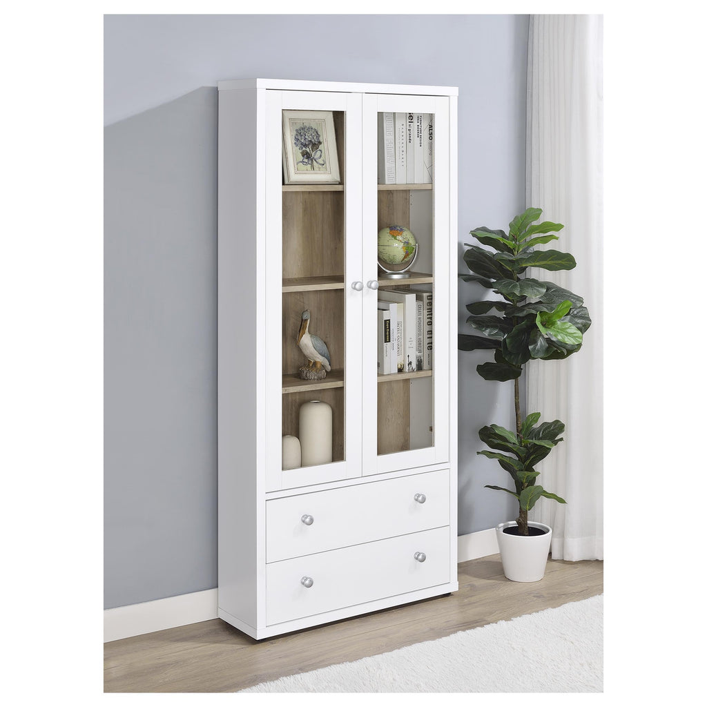 Coaster Home Furnishings Hawthorne 4-Shelf Glass Door Tall Cabinet with Drawers White