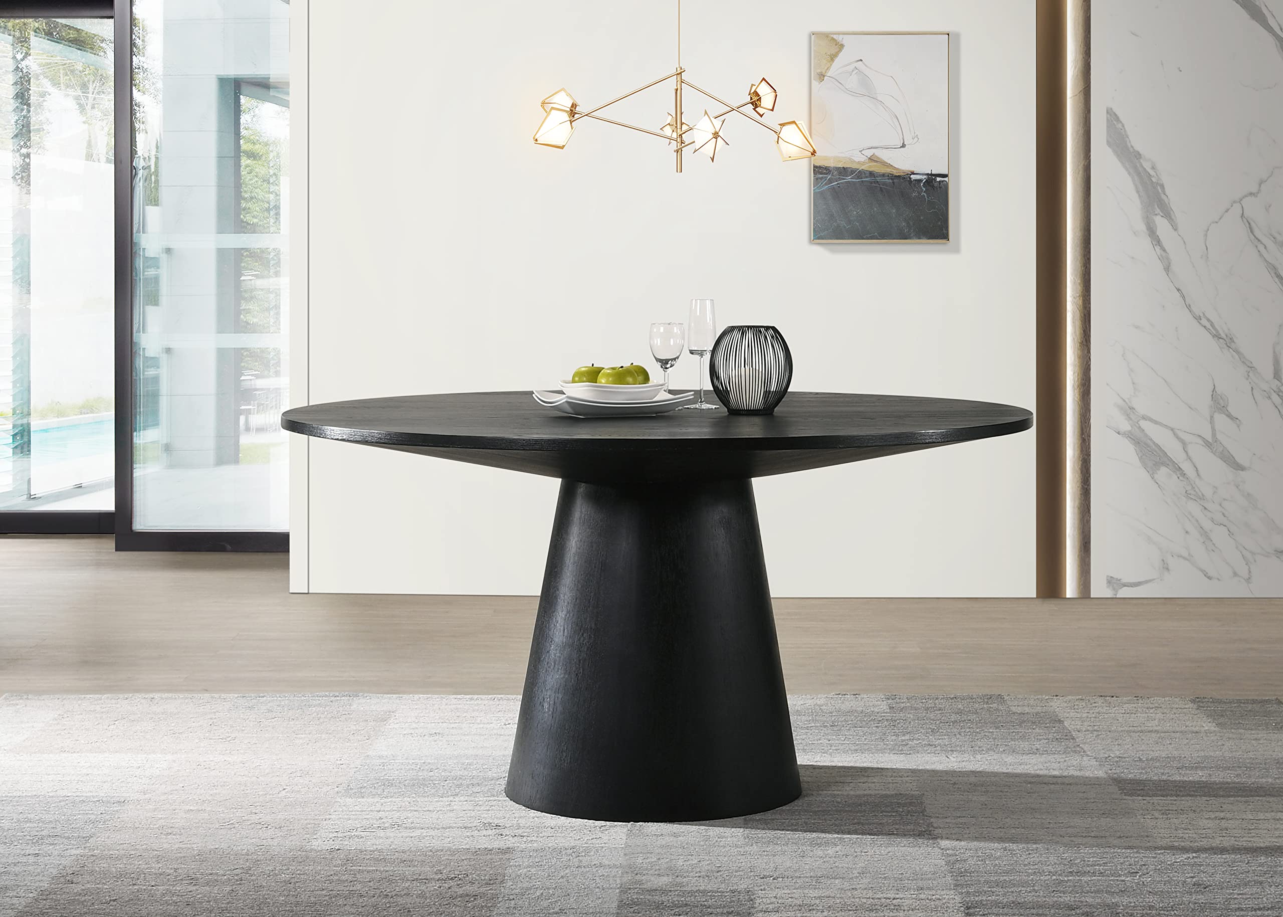 Lilola Home Jasper Ebony Black 59&Quot; W Contemporary Round Dining Table