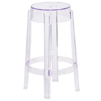 Flash Furniture Laney 25.75" Indoor/Outdoor Counter Height Transparent Dining Stool with Foot Ring, Stackable Ghost Counter Height Stool, Transparent