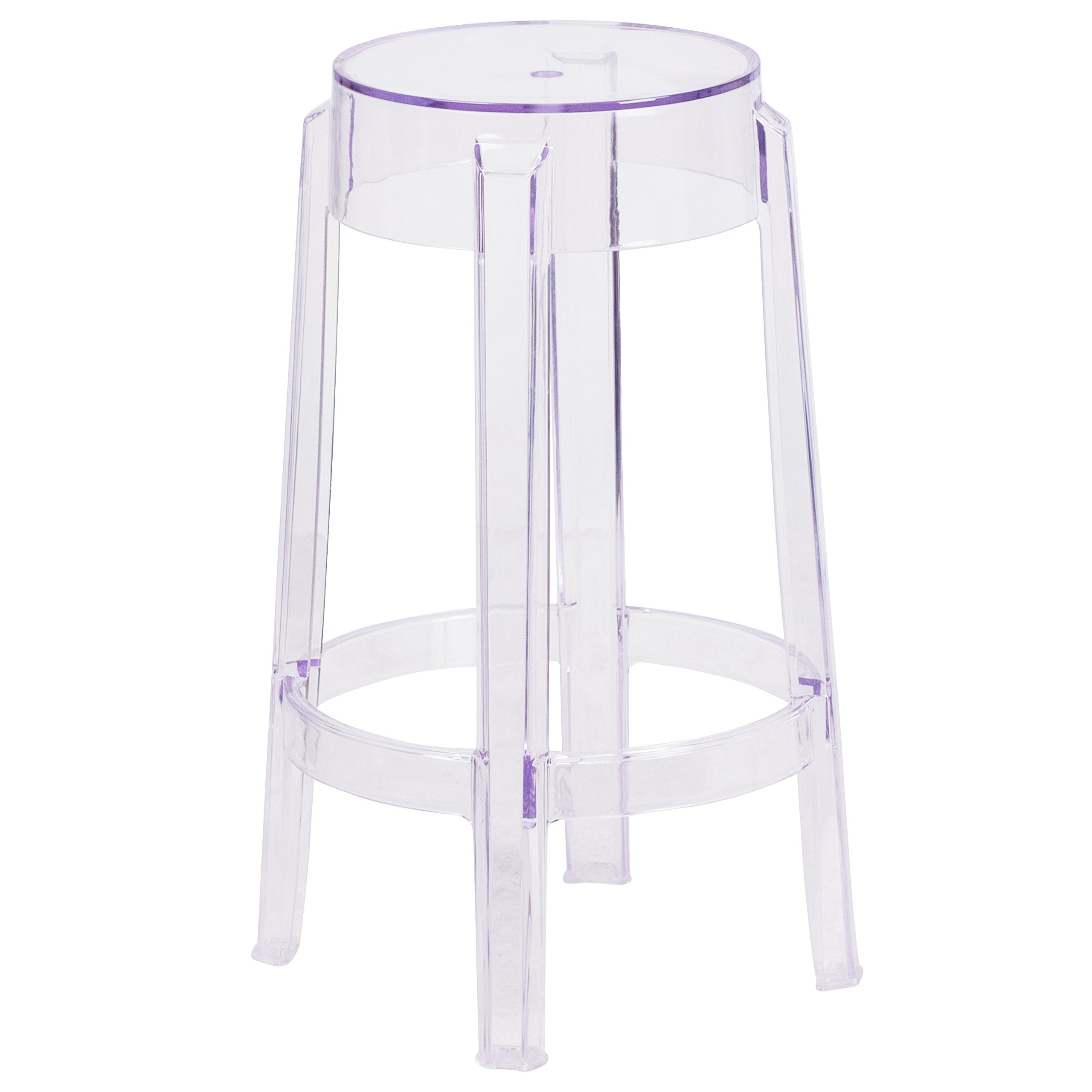 Flash Furniture Laney 25.75" Indoor/Outdoor Counter Height Transparent Dining Stool with Foot Ring, Stackable Ghost Counter Height Stool, Transparent