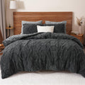 Phf Warm Sherpa Fleece Twin Comforter Set, 3D Tufted Fluffy Dark Grey Bedding For Winter, Soft 2 Pieces Shaggy Bed Set, 1 Comfor