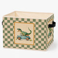 WPQTHIP Green Checkered Dinosaur Truck Storage Bins Box, Funny Cute Dino Car Foldable Storage Basket with Handles for Playroom B