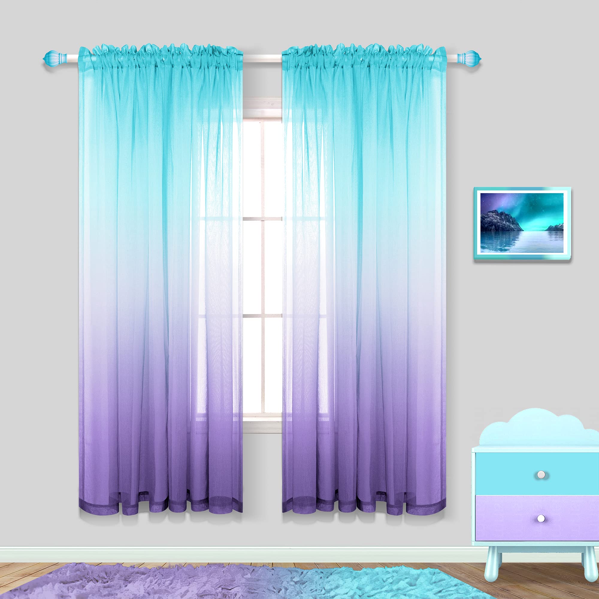 Mermaid Girls Room Decorations For Bedroom 2 Panels Rod Pocket Ombre Curtains Mermaid Room Decor For Teen Girls Aqua Teal And Li