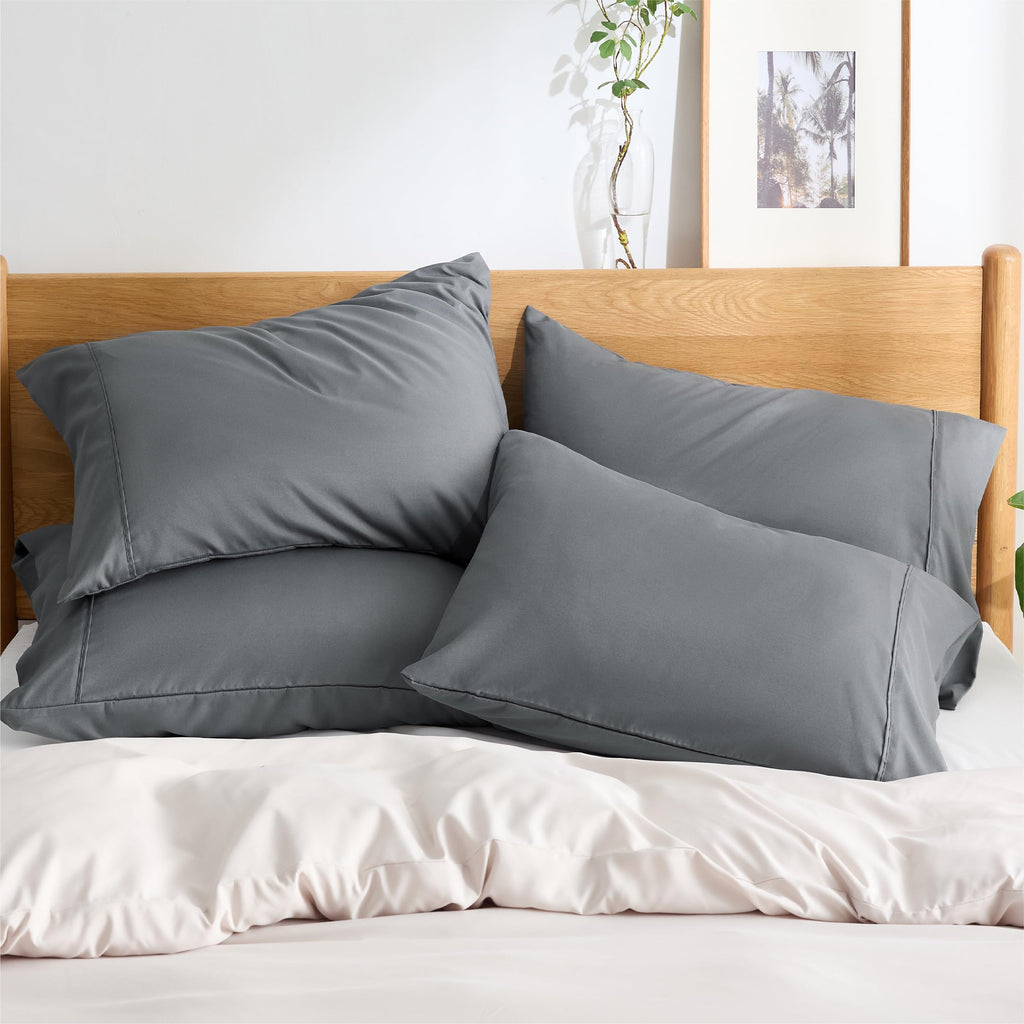 Bedsure Pillow Cases Standard Size Set Of 4 - Dark Grey Polyester Microfiber Pillowcases 4 Pack, Super Soft And Cozy Pillowcase, Pillow Case Covers With Envelop Closure, 20X26 Inches