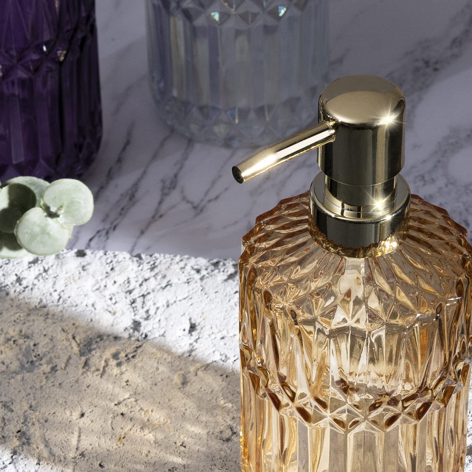 Tisuzxcv Diamond Design 12 Oz Green Glass Soap Dispenser,Refillable Lotion Soap Dispenser For Bathroom, Kitchen, Hand Soap, Dish