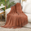 Miulee Knitted Boho Throw Blanket For Couch Textured Knit Terracotta Rust Blanket With Tassels Cozy Woven Farmhouse Blanket For Sofa Bed Chair Wave Pattern Fall Decor 50'X60', Orange